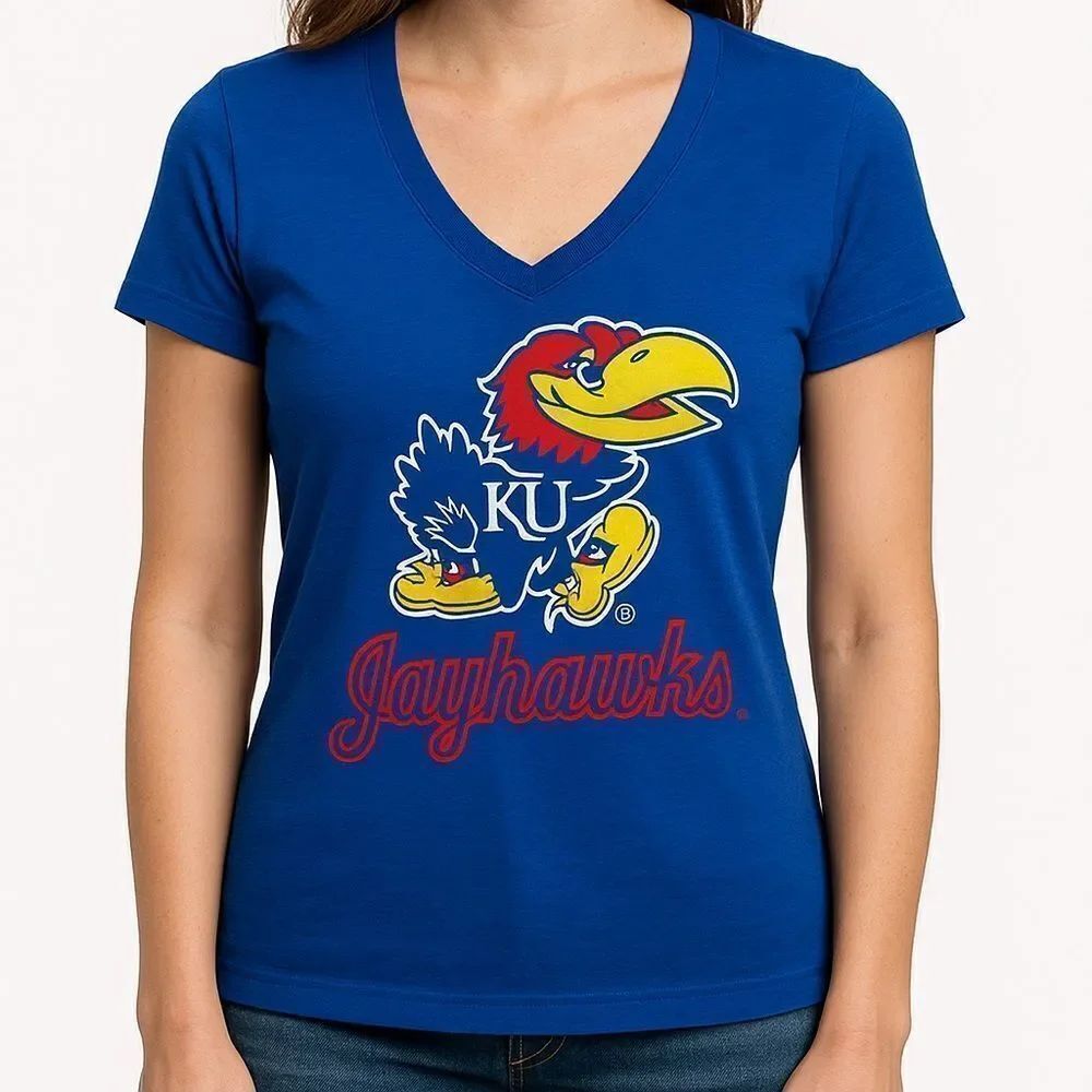 Colosseum Athletics V Neck Tee Shirt Women’s Sz Medium KU Jayhawks